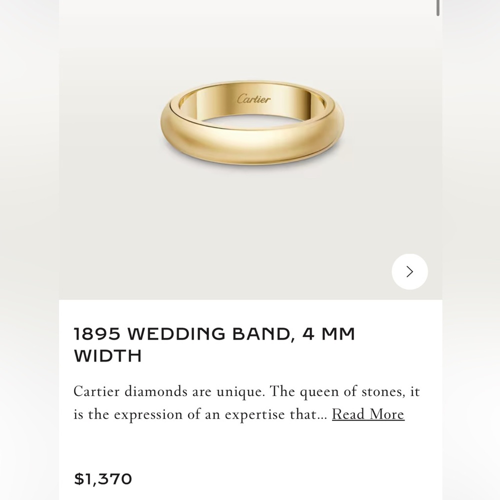 Cartier Gold 1895 Wedding Band 4 mm Size 58